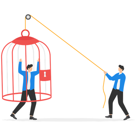 Businessmen helping each other freedom from cage  Illustration