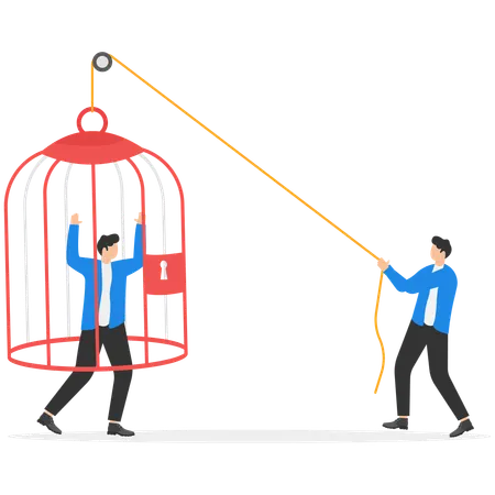Businessmen helping each other freedom from cage  Illustration