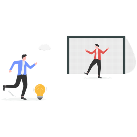 Businessmen hitting business idea like as playing football  Illustration