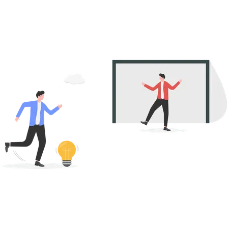 Businessmen hitting business idea like as playing football  Illustration