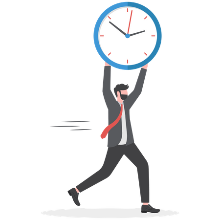 Businessmen hold a clock overhead  Illustration