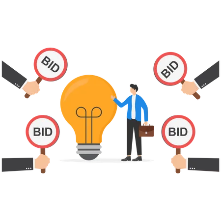Businessmen hold bid signs for auction  イラスト
