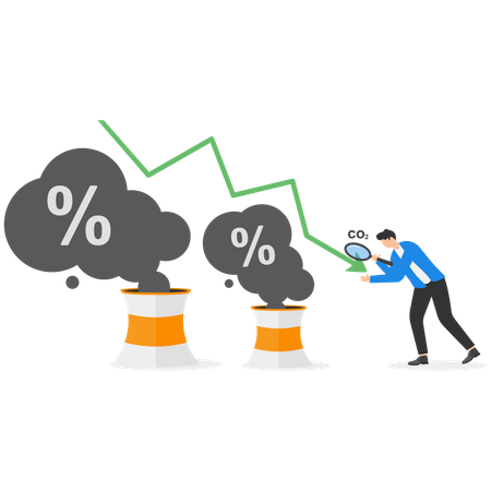 Businessmen hold magnifying glass to change CO2 Level  Illustration