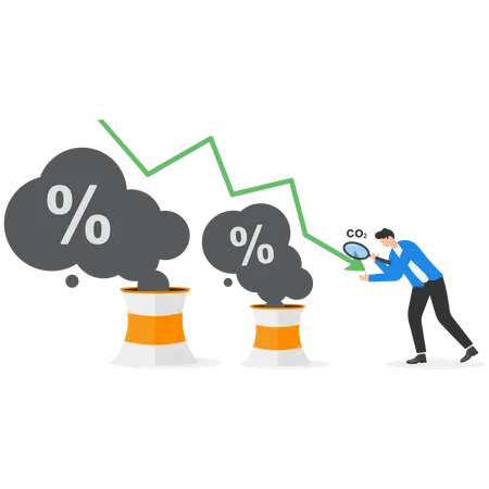 Businessmen hold magnifying glass to change CO2 Level  Illustration