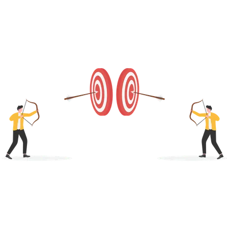 Businessmen holding a bow and arrows than taking a target  Illustration