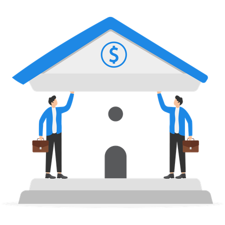 Businessmen holding bank  Illustration