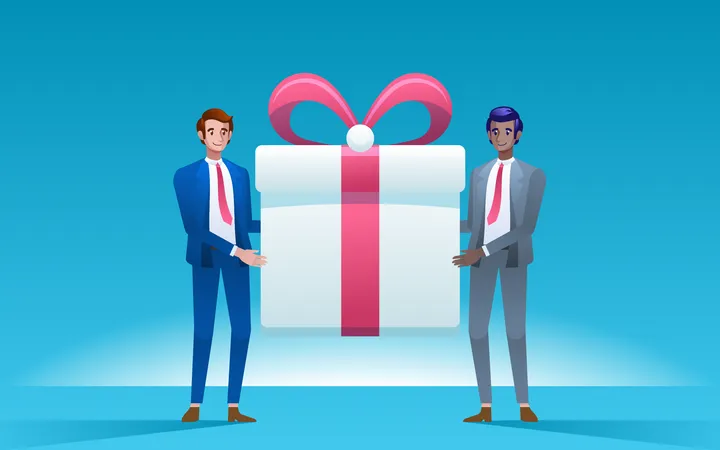Businessmen holding gift box  Illustration