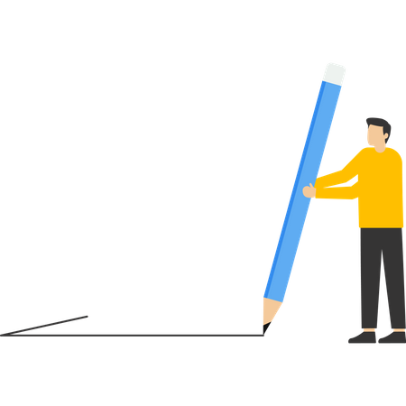 Businessmen holding large pencil draw outline  Illustration