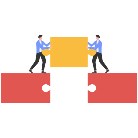 Businessmen jigsaw puzzle connecting bridge  Illustration