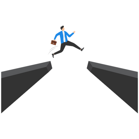 Businessmen Jump Through The Gap Of The Cliff  Illustration