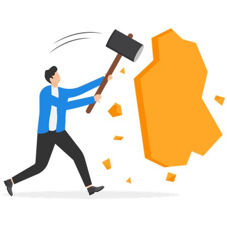 Businessmen jump to break through wall for freedom  イラスト