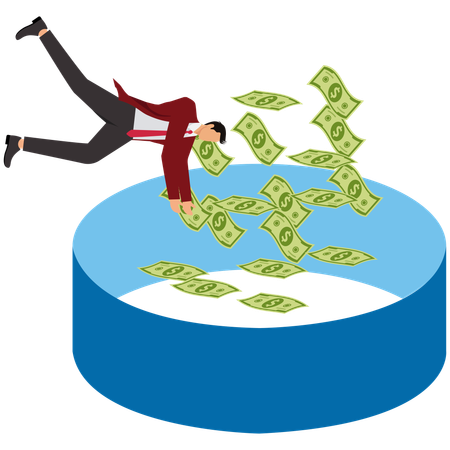 Businessmen Jumping Into The Trap Of Falling Money  Illustration