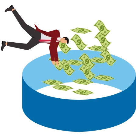 Businessmen Jumping Into The Trap Of Falling Money  Illustration