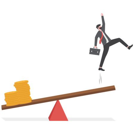 Businessmen jumping on seesaw and money  Illustration