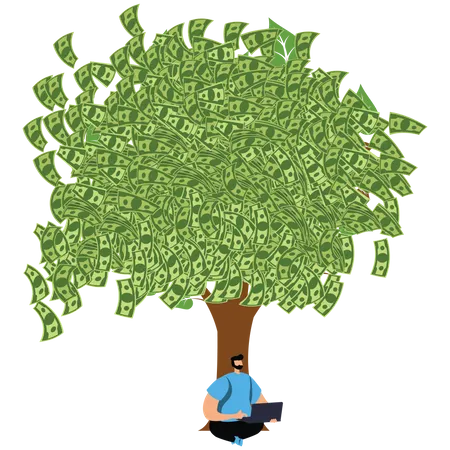 Businessmen lie down without pressure to rest under the money tree  Illustration