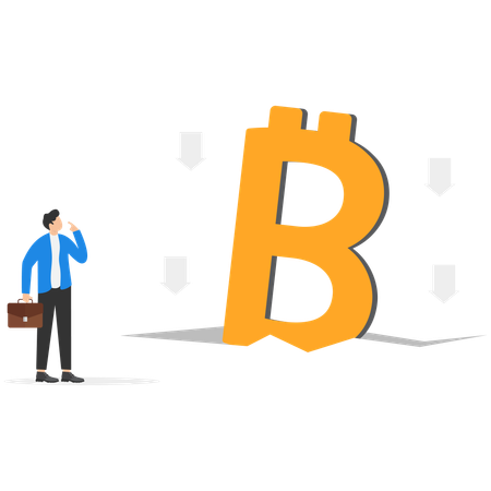 Businessmen look at the shrinking bitcoin price  Illustration