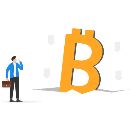 Businessmen look at the shrinking bitcoin price  Illustration