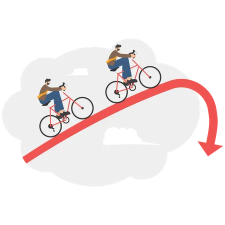 Businessmen on riding cycle while getting business loss  Illustration