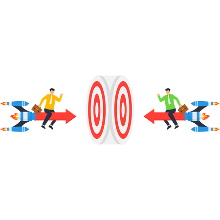 Businessmen on Rockets Reaching Target Goals  Illustration