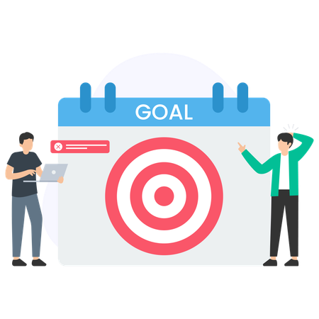 Businessmen planning strategy and reaching goal using calendar and target icon  Illustration