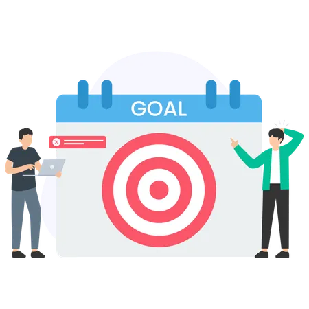 Businessmen planning strategy and reaching goal using calendar and target icon  Illustration
