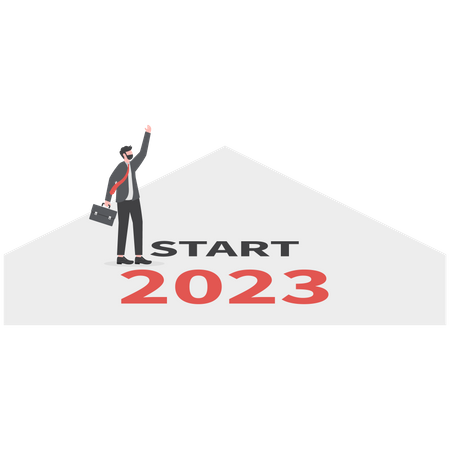 Businessmen planning to run on business path in early 2023  Illustration