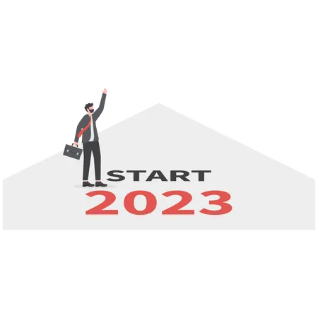 Businessmen planning to run on business path in early 2023  Illustration