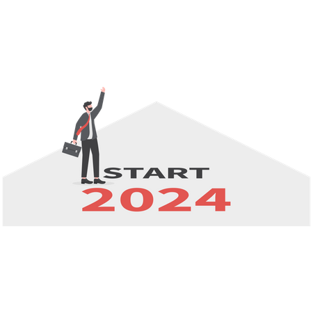 Businessmen planning to run on business path in early 2024  Illustration