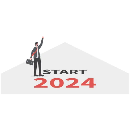 Businessmen Planning To Run On A Business Path In Early 2024 Business Strategy Opportunity New Life Change For 2023 2024 Illustration