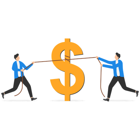 Businessmen pull rope with money icon  Illustration