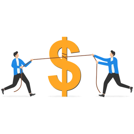 Businessmen Pull The Rope With The Money Icon Business Rivalry Vector Illustration Illustration