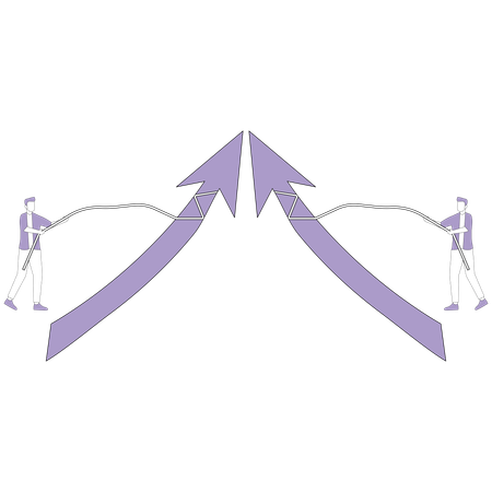 Businessmen pull the arrow in different directions  Illustration