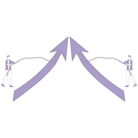 Businessmen pull the arrow in different directions  Illustration