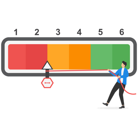 Businessmen pull the needle to the green bar scale  Illustration