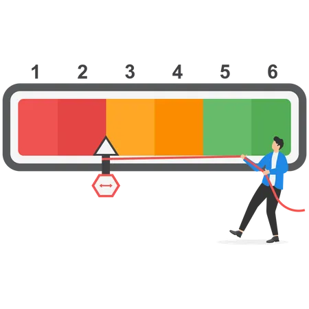 Businessmen Pull The Needle To The Green Bar Scale Product Rating Concept Illustration