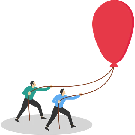 Businessmen pulling balloon  Illustration