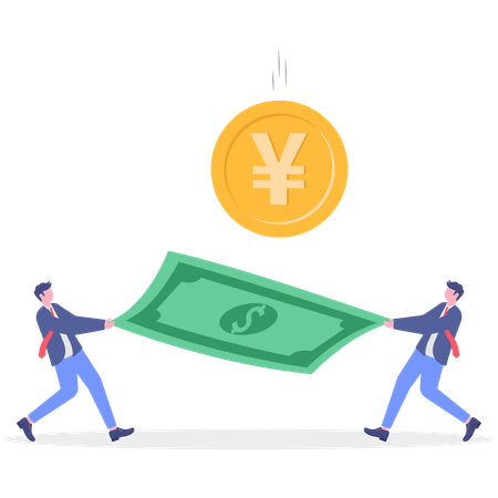 Businessmen pulling dollar note  Illustration