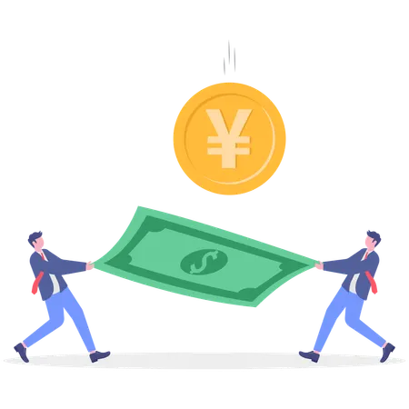 Businessmen pulling dollar note  Illustration