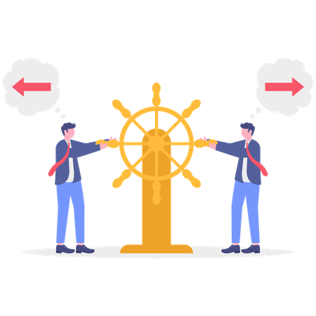 Businessmen pulling wheel while having business challenge  Illustration