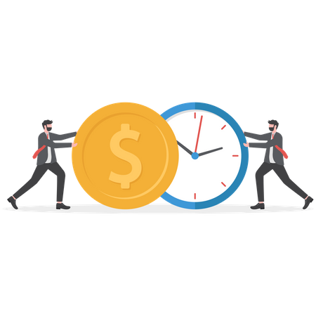 Businessmen push clock and coin  Illustration