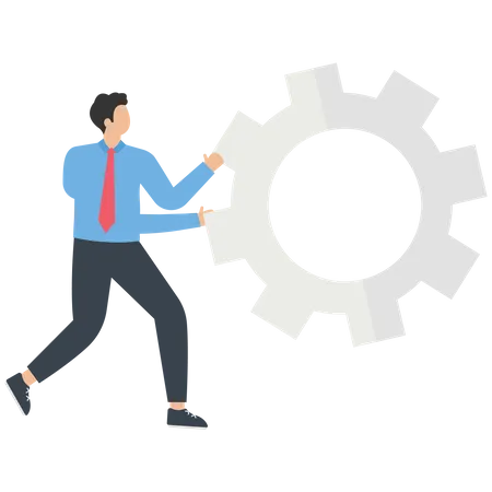 Businessmen push gear cogwheels leading to success  Illustration