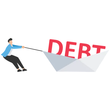 Businessmen push the word debt financial freedom  Illustration