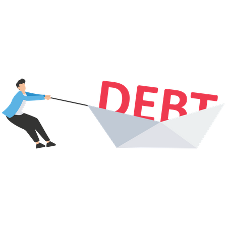 Businessmen push the word debt financial freedom  Illustration