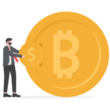 Businessmen put dollar coin exchanges for bitcoin  Illustration