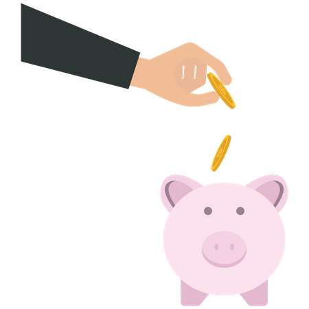 Businessmen putting dollar coin into a piggy bank  Illustration