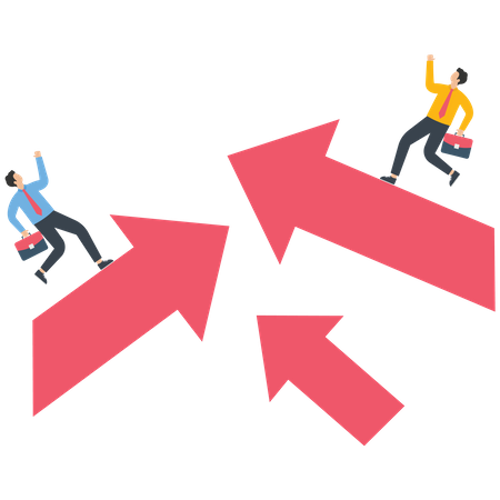 Businessmen ran towards higher growth arrow  Illustration