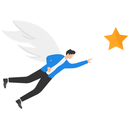 Businessmen reach out for star by using his wings  イラスト