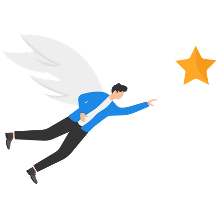Businessmen reach out for star by using his wings  Illustration