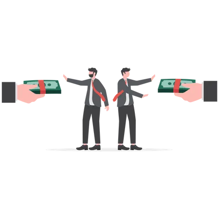 Rejection Or Refusal Concept Two Businessmen Refusing Hand Refusing The Offered Bribe For Company Corruption Illustration