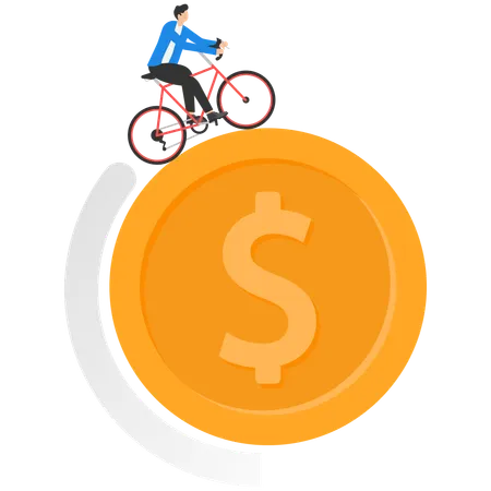 Businessmen Ride A Bike On Coin Concept Business Vector Illustration Working Currency Money Illustration